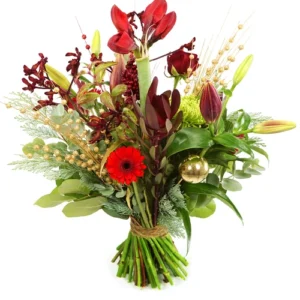 Geplukt kerstboeket rood - goud