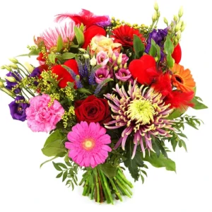 Bont boeket bloemen met hartjes