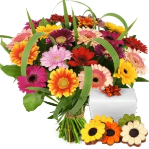 Mixed Gerbera boeket + bloemen chocolade