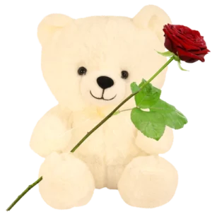 Witte pluche knuffelbeer met witte strik