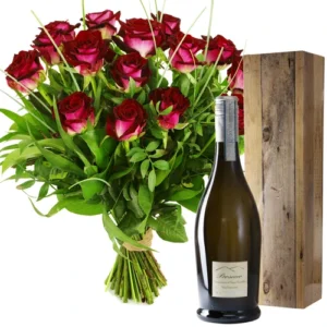 Boeket rode rozen + fles Prosecco