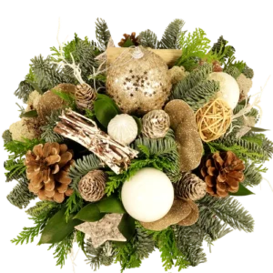 Kerststuk biedermeier Goud - Brons - Wit