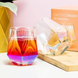 Diamant glas met regenboogeffect (set van 2)