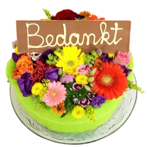 Bloementaart met bedankt reep