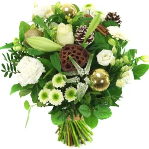 Kerstboeket wit met kerstdeco
