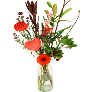 Romantisch pluk boeket inclusief glazen vaas