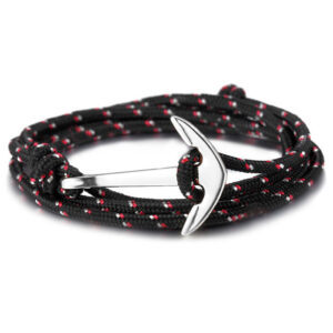 Anker armband zilverkleurig polyester koord