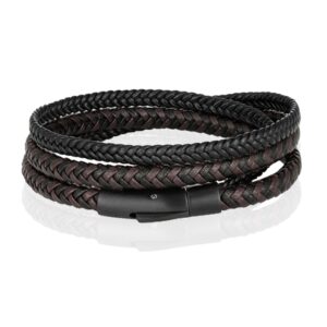 Armband Dubbel Gevlochten Leer - Zwart Bruin-19cm