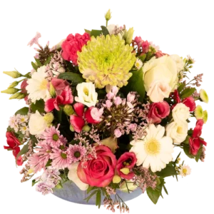 Biedermeier roze wit bloemstuk vanaf Ø 25 cm