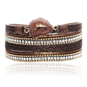 Bruine Multilayer Armband met Steen