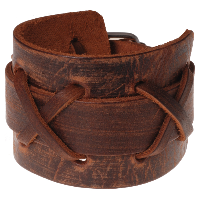 Bruine Vintage Cross leren armband