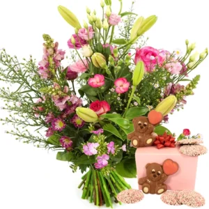 Plukboeket geboorte meisje + geboorte chocolade