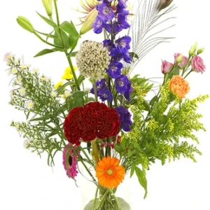 Bonte bloemen incl. melkbus vaas