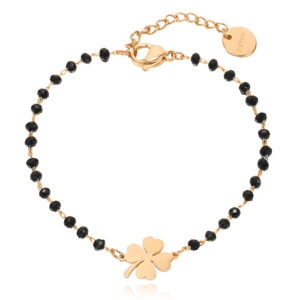 Cilla Armbanden Zwart Kristal en Klavertje 4 - Goudkleurig