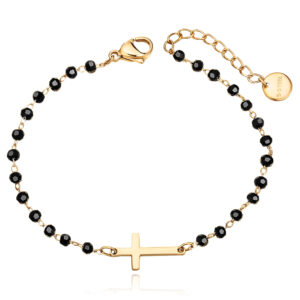 Cilla Armbanden Zwart Kristal en Kruis - Goudkleurig