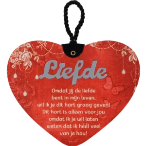 Rood hart met de tekst van een liefdes gedicht