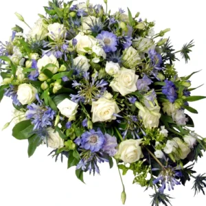 Rouwstuk ovaal blauw - paars - wit