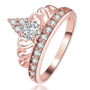 Dames Ring Rose Verguld met Kroon en Zirkonia Stenen-16mm