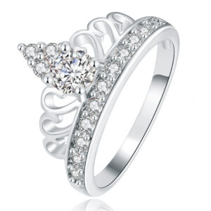 Dames Ring Verzilverd met Kroon en Zirkonia Stenen-19mm