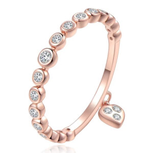 Dames Ring Rose kleurig Verguld met Zirkonia en Hartje-17mm