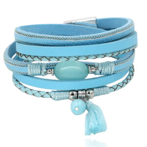 Deja Wikkelarmband Natuursteen & Kwastje - Lichtblauw