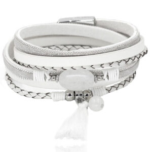 Deja Wikkelarmband Natuursteen & Kwastje - Wit