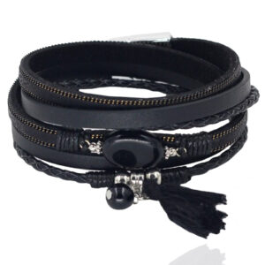 Deja Wikkelarmband Natuursteen & Kwastje - Zwart