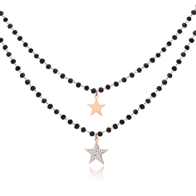 Dubbel Laags Ketting Kristal Kralen - Stars Rosegoudkleurig 1 Dubbel Laags Ketting Kristal Kralen - Stars Rosegoudkleurig