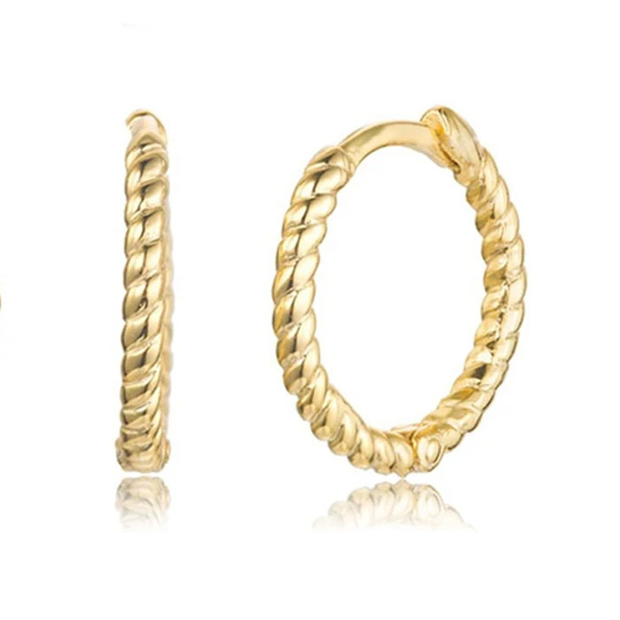 Elenza 925 Zilver Vergulde Gedraaide Oorringen met Gouden Plating-8mm