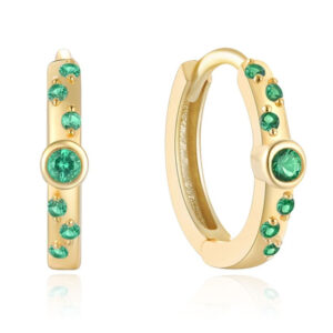 Elenza Goudkleurige Hoepel Oorbellen met Groene Zirkonia