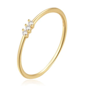 Elenza Thin .925 Zilveren Ring met Drie Zirconia&apos;s en Gouden Plating - 1mm-16mm