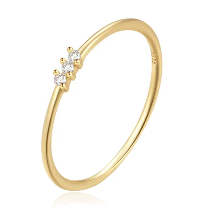 Elenza Thin .925 Zilveren Ring met Drie Zirconia&apos;s en Gouden Plating - 1mm-16mm