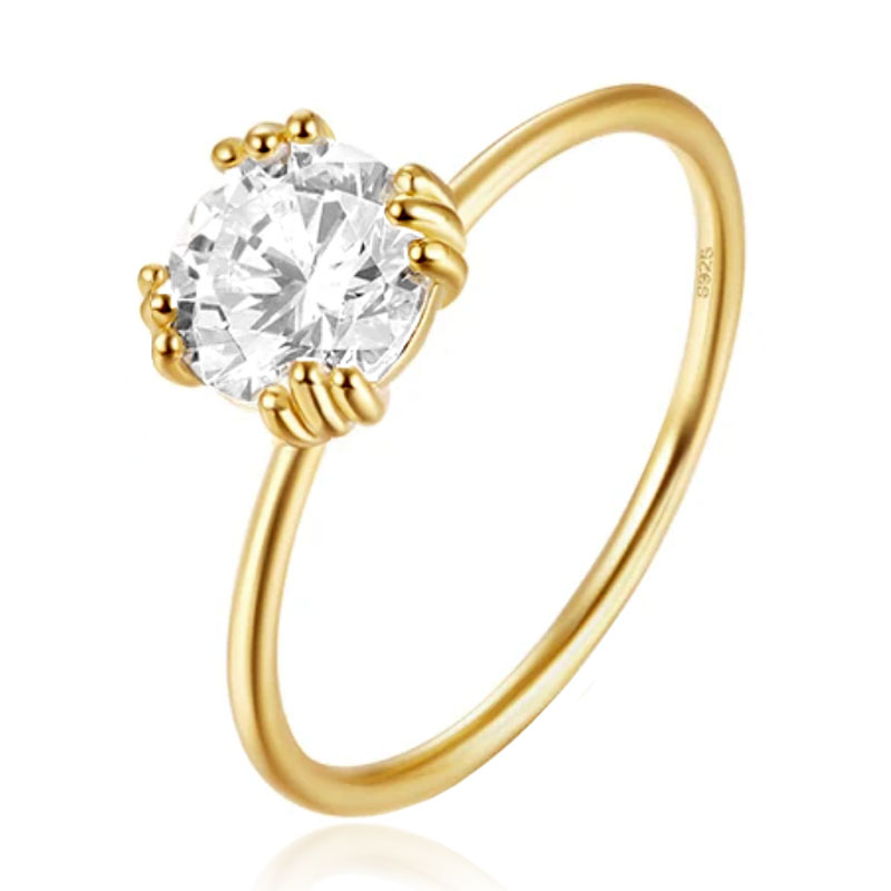 Elenza Thin .925 Zilveren Ring met Grote Zirconia en Gouden Plating - 1mm-17mm