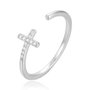 Elenza Zilveren Ring met Kruis en Zirkonia - Verstelbaar
