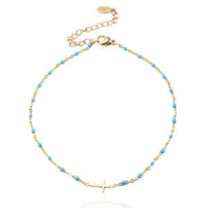 Enkelband Goud & Emaille - Cross Blue