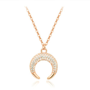 Goudkleurige Edelstaal Dames Ketting met Maan Zirkonia Hanger