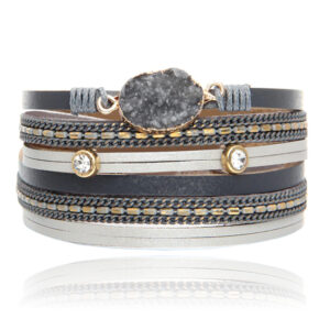 Grijze Multilayer Armband met Steen