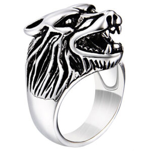 Heren ring edelstaal Wolf Zilverkleurig-20mm