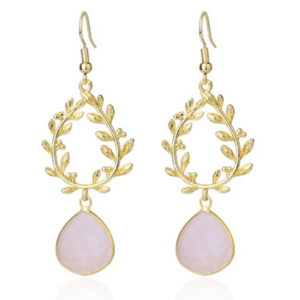 Laurelkrans Oorbellen Deja Jewels - Goudkleurig en Roze Kwarts