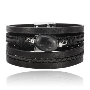 Layered Armband Vintage met Steen - Zwart