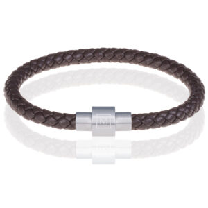 Memphis armband leer met edelstaal Donkerbruin Zilver-21cm