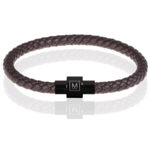 Memphis armband leer met edelstaal Donkerbruin Zwart-19cm