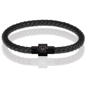 Memphis armband leer met edelstaal Zwart-19cm