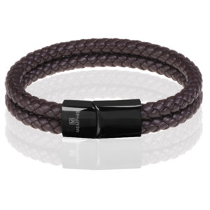 Memphis dubbele leren armband Donkerbruin Zwart-20cm