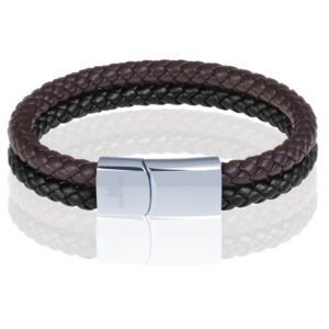 Memphis Dubbele leren armband Duo Color Zilver Zwart Bruin-19cm
