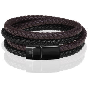 Memphis dubbele wrap armband Duo Leer Bruin Zwart-19cm