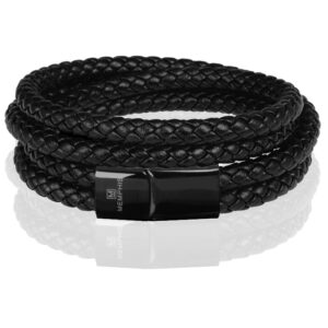 Memphis dubbele wrap armband Leer Zwart-20cm