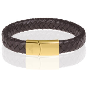 Memphis gevlochten leren armband Bruin Goud-19cm