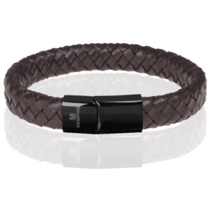 Memphis gevlochten leren armband Bruin Zwart-19cm