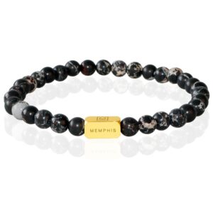 Memphis Kralen Armband Imperial Jasper Edelstaal Kraal Goudkleurig -21cm